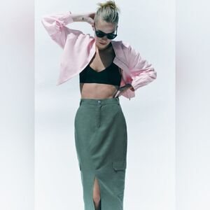 ZARA CROPPED LINEN BLEND BOMBER